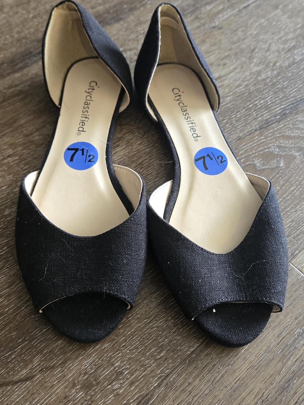 City Classified Black Peep-Toe d'Orsay Flats